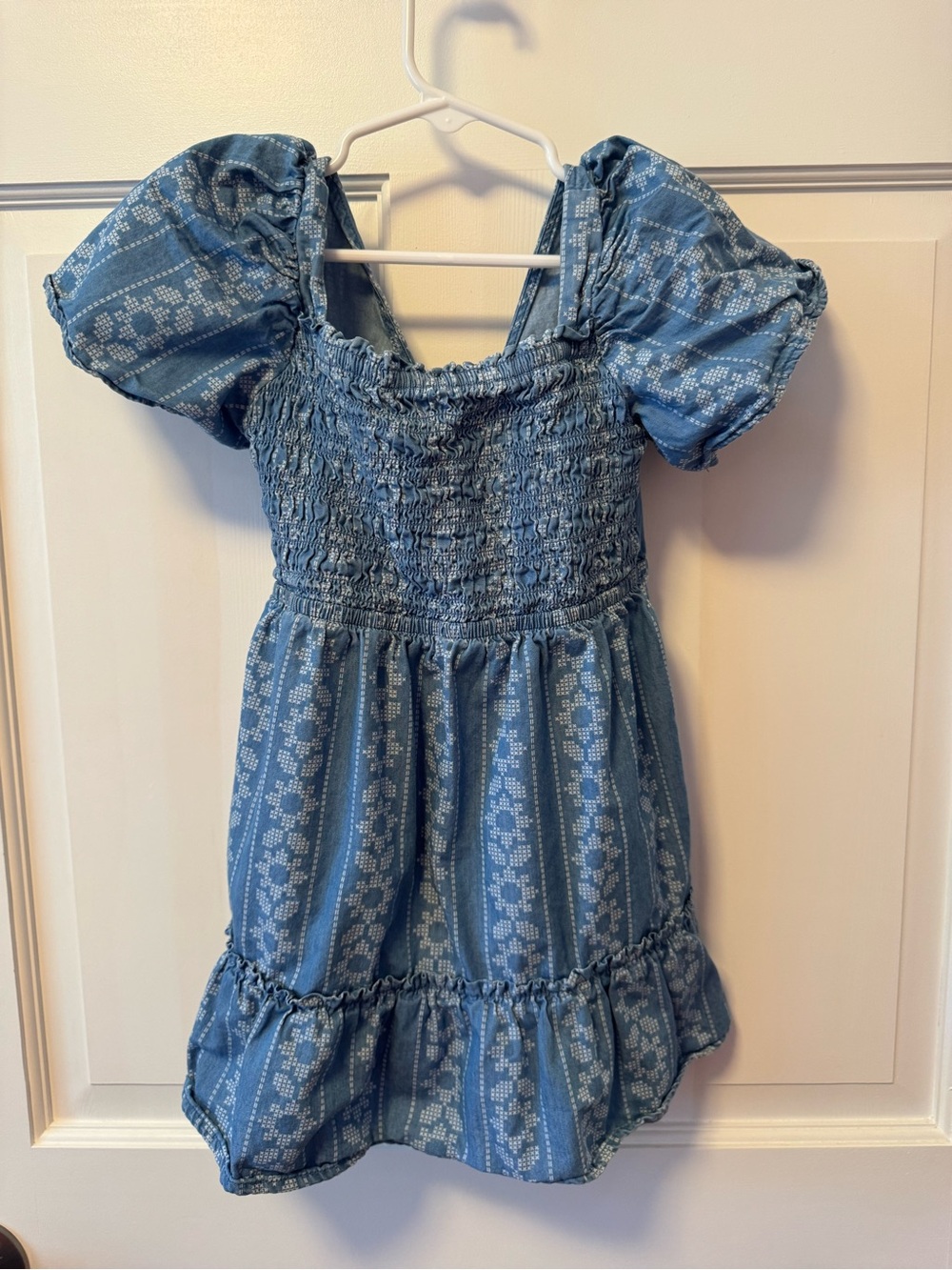 Cat & Jack Denim-Blue Smocked Puff Sleeve Dress